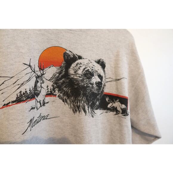 Vintage 1988 Sutton's Montana Bear Moose Elk Crewneck Sweatshirt Heather Gray - Picture 1 of 5